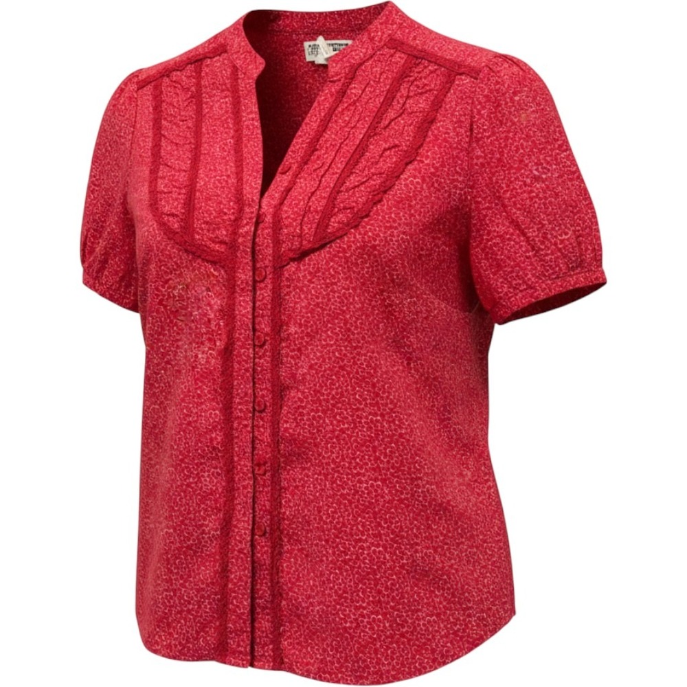 Y2K Route 66 Button Up Blouse Wms 1X Red Floral Lace Trim Boho Western Praire